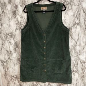 Vintage 90's EXP Express Women's Dark Green Corduroy Button Down Dress Jumper XL